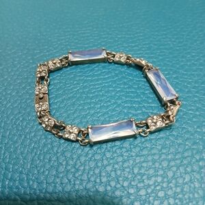 Vintage Mystic Blue clear Sterling Silver Tennis Bracelet
